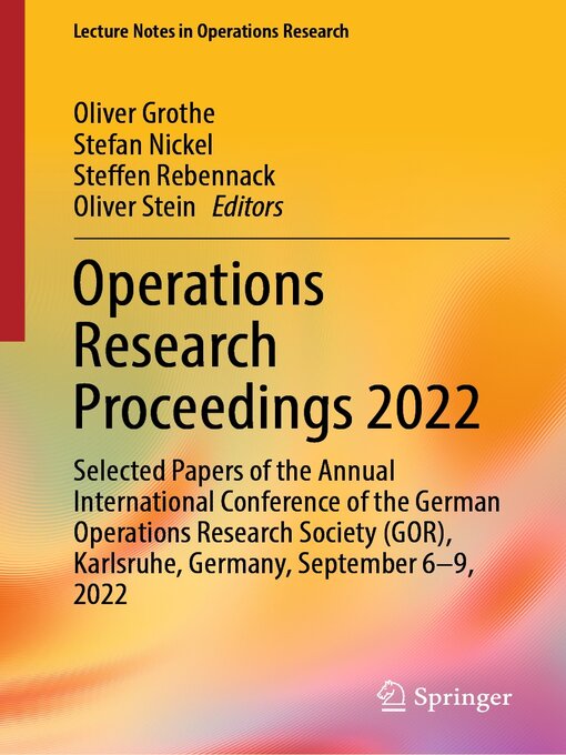 Title details for Operations Research Proceedings 2022 by Oliver Grothe - Available